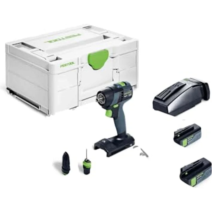 Festool Akku-Bohrschrauber TXS 18 C 3,0-Plus (mit Akkupacks BP 18 Li 3,0 C, Schnellladegerät, Magnet-Bithalter, Werkzeugfutter, Schnellspannbohrfutter, Bit, Gürtelclip), im Systainer – Bild 1