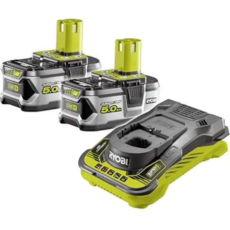 RYOBI Pack 2 Lithium+ 18V Akkus 5,0 Ah und Ultra Schnellladegerät 5,0 A, hohe Leistung und Haltbarkeit, kompatibel mit 200+ Werkzeugen, IntelliCell-Technologie, Überhitzungs- und Überladungsschutz – Bild 1
