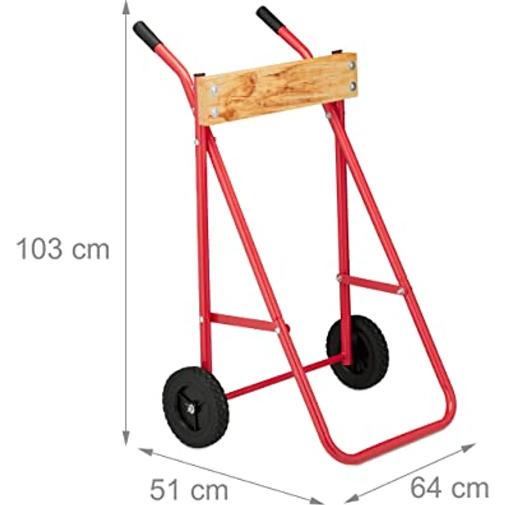 Relaxdays Außenborder Ständer, Transport und Lagerung für Langschaft Außenbordmotor, bis 100 kg, pulverbeschichtet in rot, Stahl und Kiefernholz – Bild 4