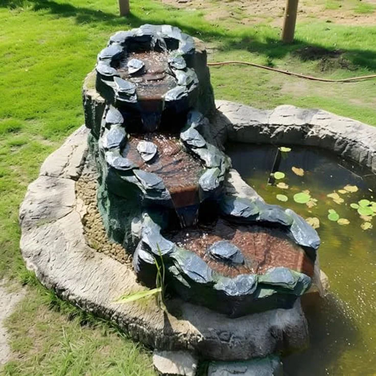 Köhko Bachlauf Mulde-Quelle Wasserfall Zulauf mit Wasserzulauf, Kunststein, L51 x B40 x H11 cm, 2 kg – Bild 5