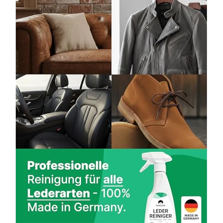 Emma Grün Lederreiniger Set, 500 ml für Wild-, Rau- & Nubukleder mit Wildlederbürste zur effektiven Fleckenentfernung und Geruchsbeseitigung – Bild 4