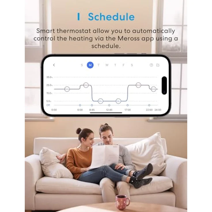 Meross Smart Elektrische Thermostat, WLAN Raumthermostat für Fußbodenheizung, kompatibel mit HomeKit, Alexa und Google, LED Touchscreen, Temperaturgenauigkeit 0.5℃, weiß – Bild 5