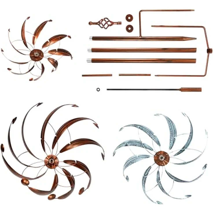 Lemodo großes Windspiel aus Metall mit gegenläufigen Rotoren | Gartendeko in 3 Höhen aufbaubar | Gartenstecker 221 cm hoch | Windmühle in Kupferoptik | Windskulptur mit Charme – Bild 4
