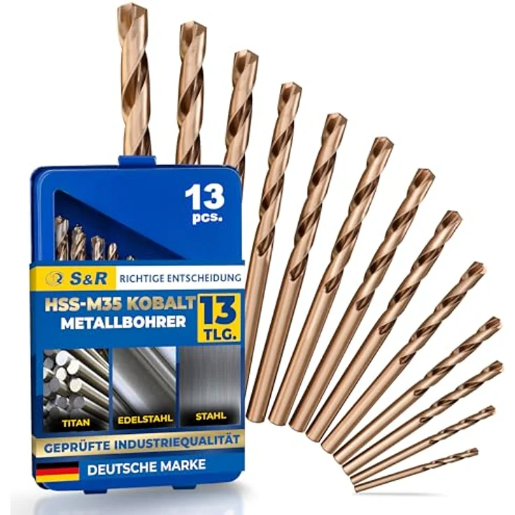 S&R Metallbohrer HSS-G COBALT, 13-tlg Set 1,5-6,5 mm, Industrie-Qualität, Kobaltlegiert, C-Schliff – Bild 1