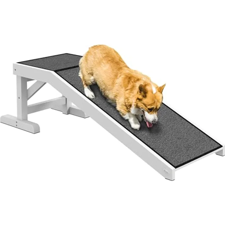 PawHut Haustierrampe mit rutschfestem Teppich Haustierleiter Hunderampe für Hund bis 30 kg Kiefernholz Polyester Weiß+Grau 125 x 40 x 35,5 cm - Preisvergleich