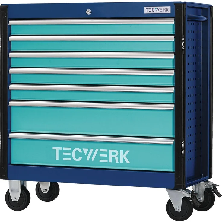 Tecwerk Werkzeugwagen PLUS XL 2.0, Werkstattwagen mit 7 Schubladen, Zentralverriegelung und beidseitigem Lochwandsystem