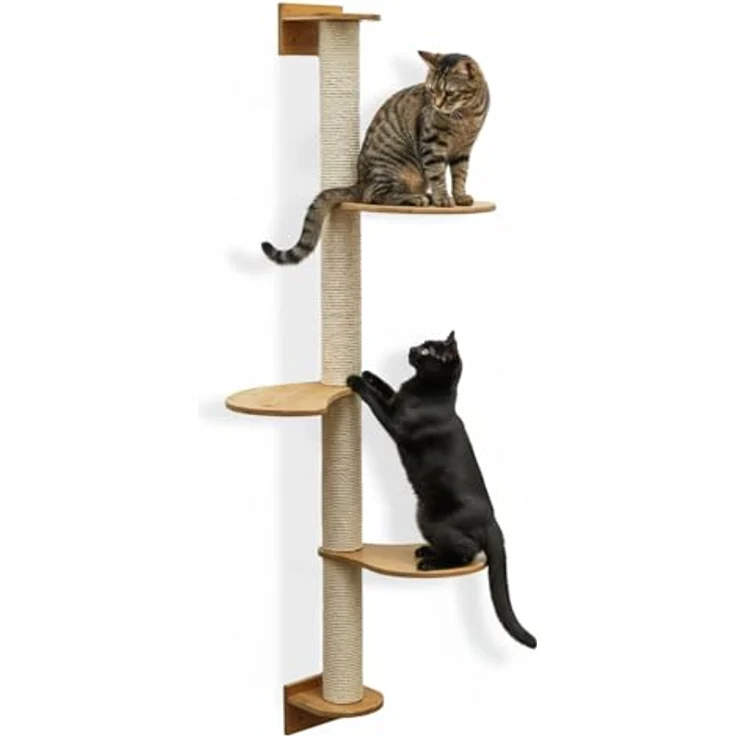 EYEPOWER Wandkratzbaum Luna, 175 cm mit 3 Plateaus aus Massivholz, stabile Wandmontage, 100% Sisal, ideal für Katzen zum Klettern und Kratzen – Bild 1