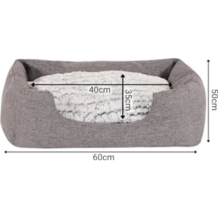 lionto Hundekörbchen mit flauschigem Wendekissen, kuscheliges Heimtierbett in meliertem Design mit tiefem Einstieg für Hunde & Katzen aller Größen, 60x50 cm, weiches Hundebett, grau – Bild 5
