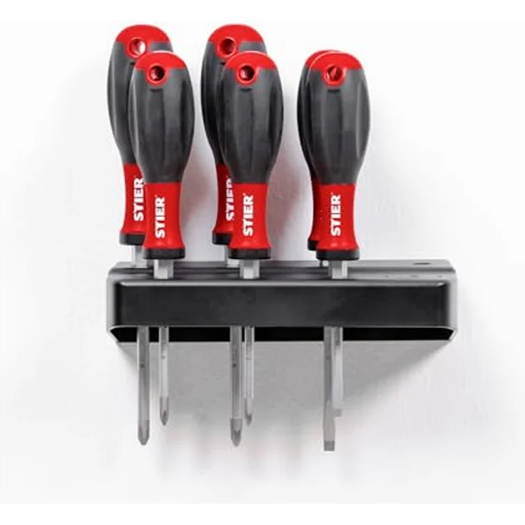 STIER 7-tlg. Set Schraubendreher Normalausführung, Chrom-Vanadium-Stahl, CNC-gefräste SilverTip-Spitze, TPE-Material Handgriff, 3K-Kraft-Griff, inkl. Aufhängung – Bild 1