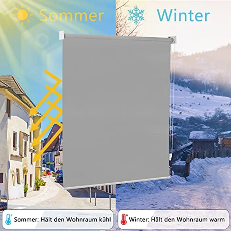 WOLTU Außenrollo Senkrechtmarkise Balkonrollo Outdoorrollo Sichtschutzrollo Wetterfest Sonnenschutz UV Schutz, Vertikal Sonnensegel Reflektierende Thermofunktion für Fenster & Türen, Grau 100x140 cm – Bild 4