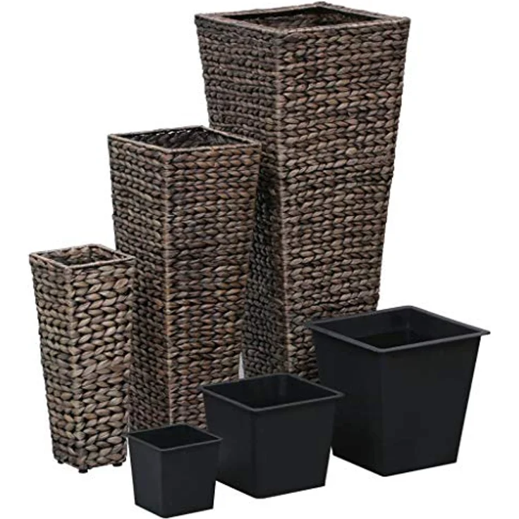 vidaXL Hochbeet 3tlg. Wasserhyazinthe Dunkelbraun Blumentopf Pflanzkübel – Bild 2