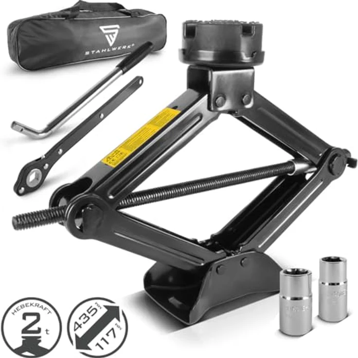 STAHLWERK SWH-2 ST Scherenwagenheber 2.000 kg, Autoheber mit Ratschen-Höhenverstellung, praktische Transporttasche – Bild 2
