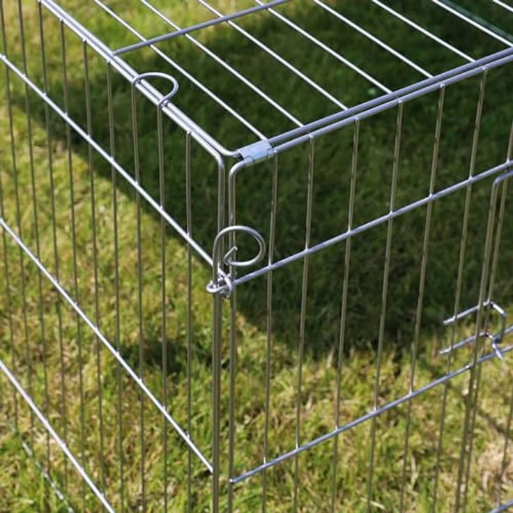 Wiltec Freilaufgehege für Kleintiere, 144 x 116 x 58 cm, stabiles und sicheres Laufstallgitter mit Sonnenschutz, verchromtes Metall, Türöffnung – Bild 4