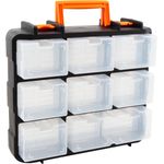 McPower Werkzeugbox Werkzeug-Organizer / Sortimentskasten, 18 Fächer, einzeln - Praktischer Sortierkasten mit Sicherheits-Verschluss, Maße 350x310x135mm, blau