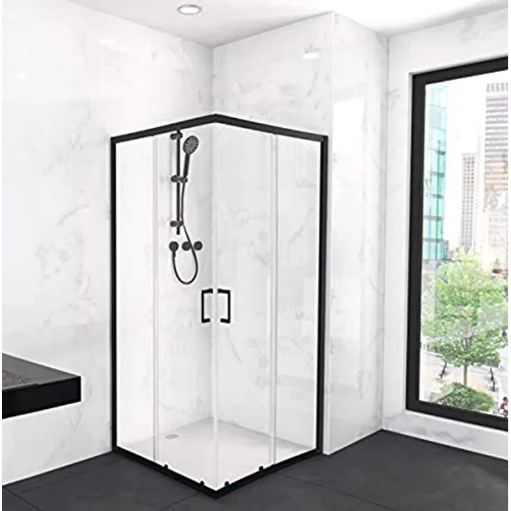 Marwell Factory Duschkabine 90x90x200 cm Eckeinstieg Dusche mit matt schwarzen Aluminiumrahmen Duschabtrennung mit Schiebetür