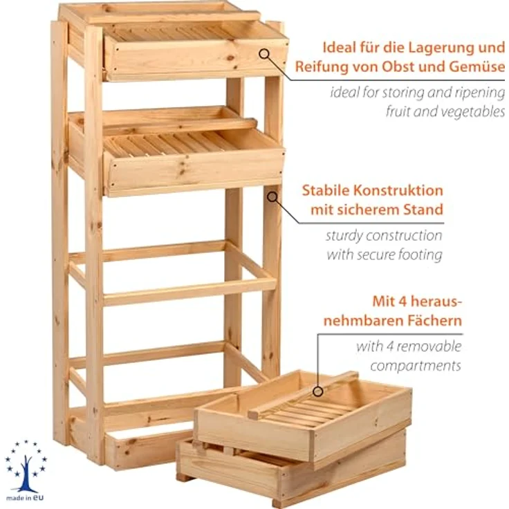 dobar® green label Vorratsregal für Obst und Gemüse, Obstkiste aus FSC-zertifiziertem Kiefernholz, 4 Fächer, 53 x 35 x 116 cm, natur – Bild 3