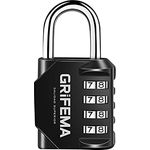 GRIFEMA Zahlenschloss 4 Stellig-Vorhängeschloss Wetterfest Frostsicher,Schloss mit Zahlencode Zinklegierung,Robust,Sicher, Schlösser für Spind, Schuppen, Schule, Fitnessstudio,1Pack, Black