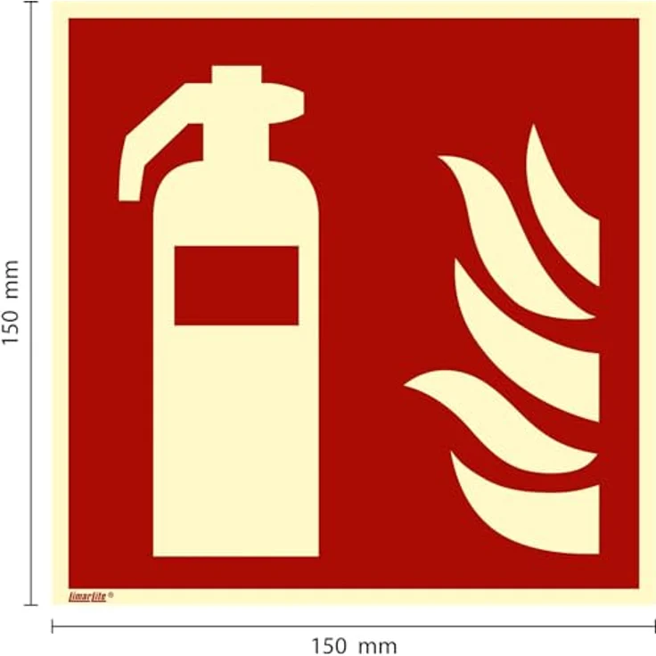 Feuerlöscherzeichen Feuerlöscher [F001], Folie (0,4 mm), 100 x 100 x 0,4 mm, ASR A1.3 / ISO 7010, langnachleuchtend, 55/8 mcd, selbstklebend – Bild 3