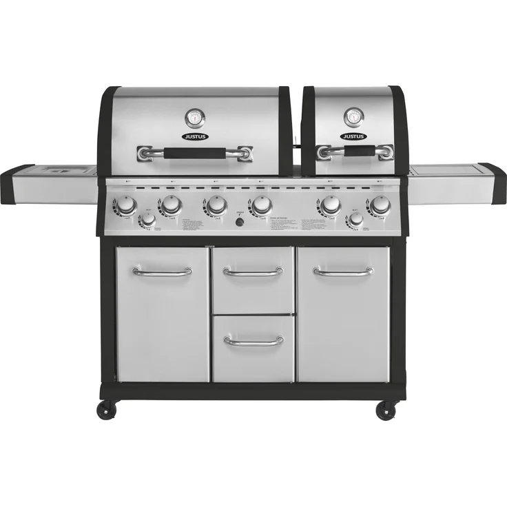 JUSTUS Gasgrill Mars Pro, mit Unterschrank, 6+2 Brenner, Edelstahl, Grillfläche 66x64 cm 28.000 Watt Gusseisen mit Seitenbrenner, mit Heckbrenner stufenlos, Crossover Zündung – Bild 3