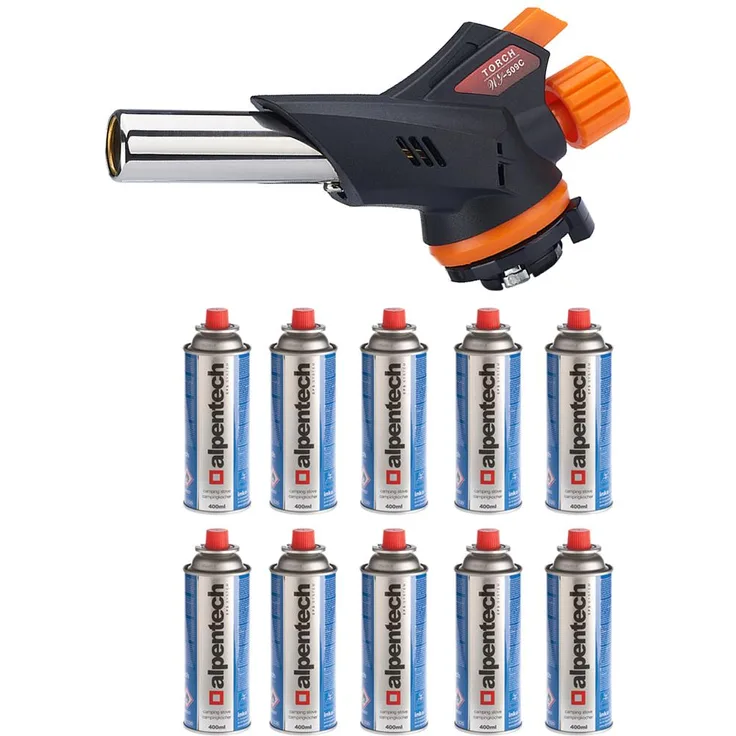 Gasbrenner Bunsenbrenner Lötlampe Lötbrenner Gasanzünder + 10 Gaskartuschen 227g