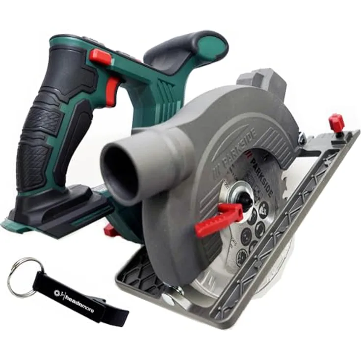 HEADNMORE® Bundle - PARKSIDE® 20V Akku Handkreissäge PHKSA 20 und HEADNMORE® Schlüsselanhänger (ohne Akku), präzise Schnitte in Holz, PVC und Leichtbaustoffe, Laserführung, kompatibel mit PARKSIDE X 20 V Team | Silber