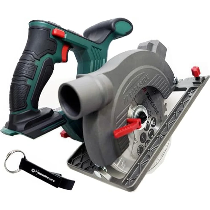 HEADNMORE® Bundle - PARKSIDE® 20V Akku Handkreissäge PHKSA 20 und HEADNMORE® Schlüsselanhänger (ohne Akku), präzise Schnitte in Holz, PVC und Leichtbaustoffe, Laserführung, kompatibel mit PARKSIDE X 20 V Team | Silber – Bild 1