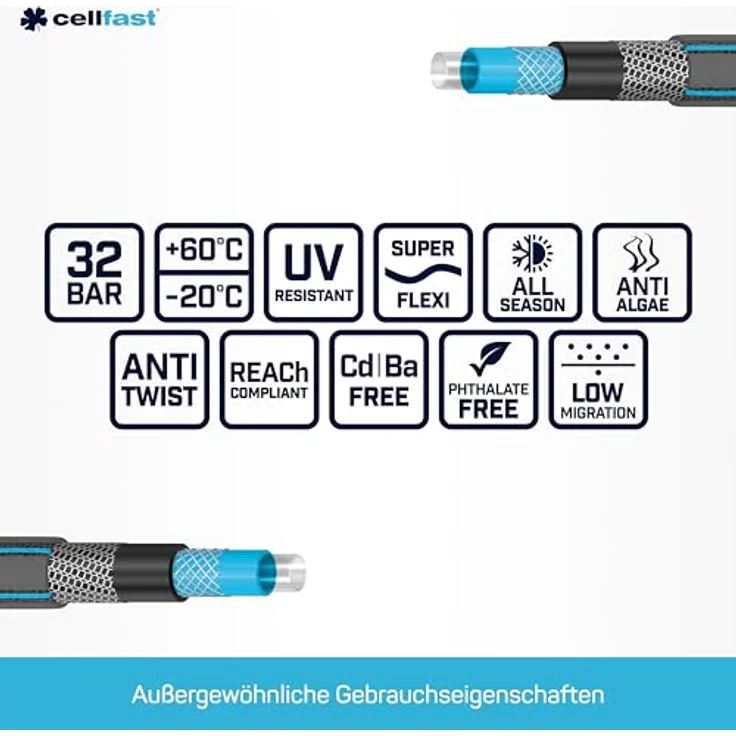 Cellfast Gartenschlauch Hobby, Formstabiler, Flexibel 6-lagiger Schlauch aus hochwertigem Doppelgeflecht mit Kreuz- und Trikotgewebe, 30 bar Berstdruck, 50m ,3-4 zoll – Bild 4