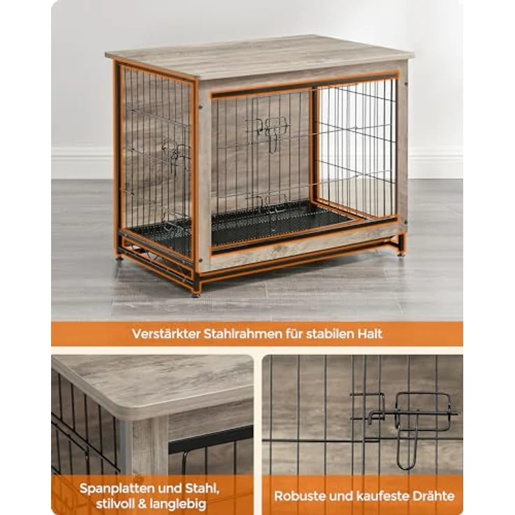 Feandrea Hundekäfig Möbel, Beistelltisch, Hundebox, Moderne Hundehütte Indoor für Hunde bis zu 20 kg, hochbelastbar, Greige PFC002G01 – Bild 3