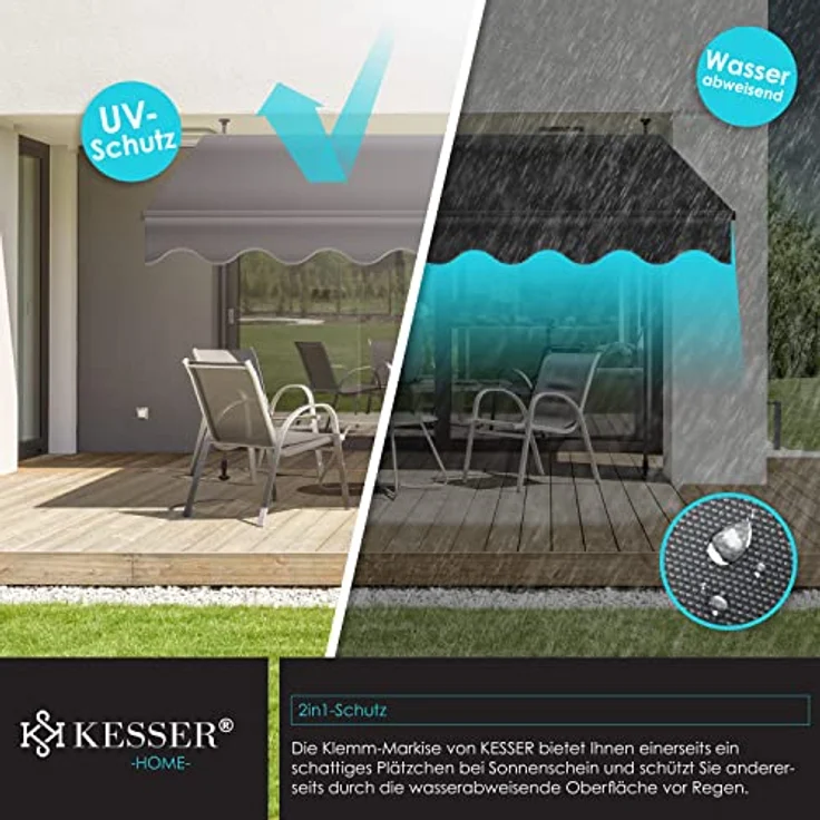 KESSER® Klemmmarkise mit Handkurbel Balkon, Balkonmarkise ohne Bohren, UV-beständig höhenverstellbar wasserabweisend, Sonnenschutz, Terrassenüberdachung, einfache Montage 250cm, Anthrazit – Bild 4