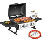Outsunny Gasgrill 5,6 KW Gas-Grill inkl 2 Edelstahl-Brenner klappbar Seitenablagen Deckel Thermometer, BBQ Gartengrill für Balkon, Camping-Grill 101 x 48 x 41 cm