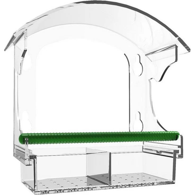 DOPWii Vogelhaus Vogelfutterspender, transparenter Acryl-Futterautomat mit 4 starken Saugnäpfen und herausnehmbarer Schale, 25*9.5*18cm
