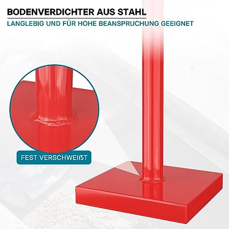 Bodenverdichter 11,5 kg aus Stahl, mit 20x20 cm Grundplatte und T-Griff zum Verdichten – Bild 4