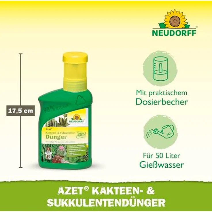 Neudorff Azet Kakteen- & SukkulentenDünger, Bio Dünger 250 ml für 50L Gießwasser, 100 % organisch und vegan mit Dosierbecher – Bild 3