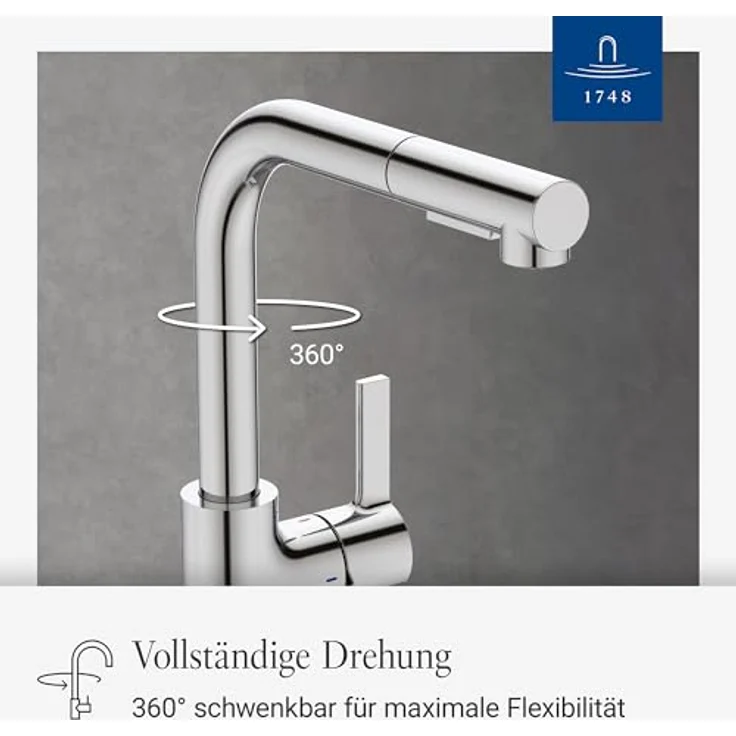 Villeroy & Boch Variaro Küchenarmatur FirmaFlow® Kartusche mit Handbrause, 360° schwenkbarem Auslauf, Chrom-Finish – Bild 3