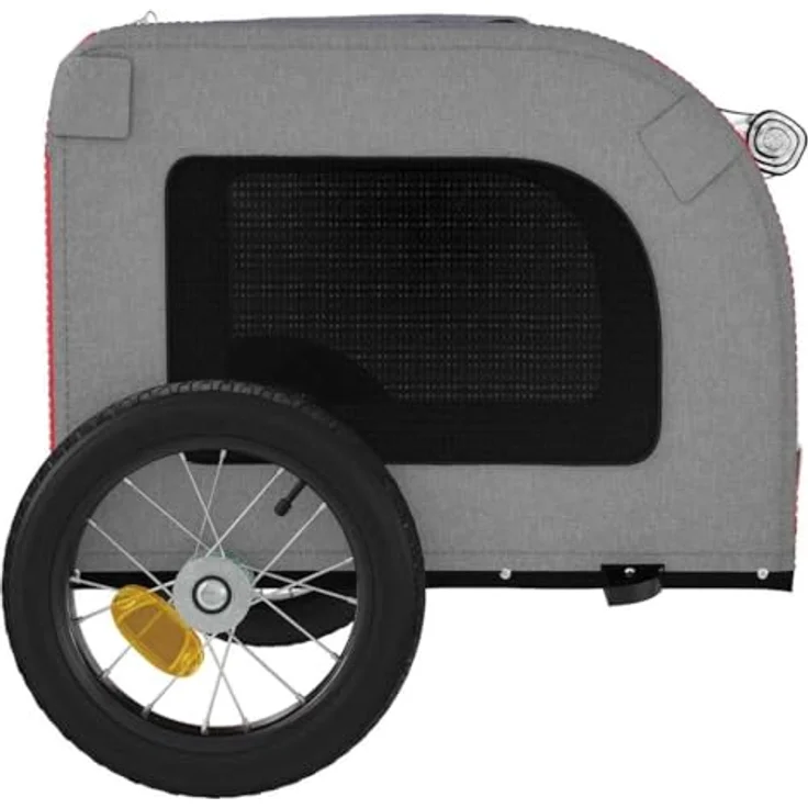 vidaXL Hunde-Transportbox Fahrradanhänger, rot und grau, Oxford-Gewebe, Eisen, 124 x 53 x 53 cm, max. Belastbarkeit 30 kg – Bild 8