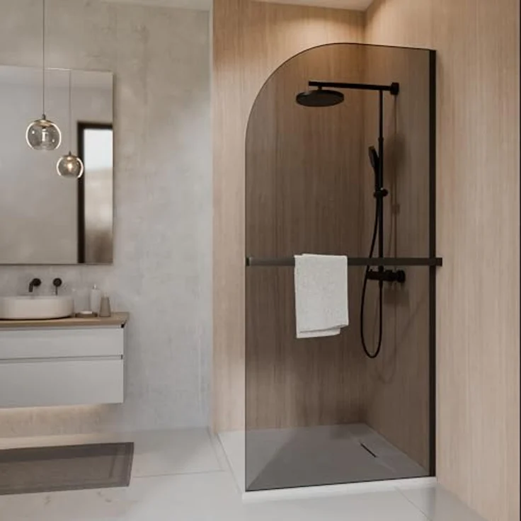 Schöner Wohnen Kollektion Walk In YUNA Duschabtrennung, 90 x 200 cm, Mattschwarz mit Glas in Grau Anthrazit, Sicherheitsglas, stilvolles Design – Bild 1
