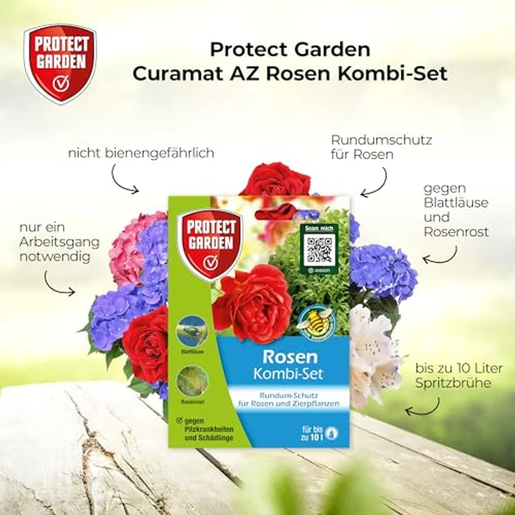 PROTECT GARDEN Curamat AZ Rosen Kombi-Set, 2 in 1 Rundum-Schutz vor Pilzkrankheiten und Insektenbefall, 2 x 4 ml + 15 ml Konzentrat, Gelb – Bild 2