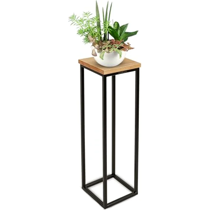 holz4home® Blumenständer Dekoständer aus Eichenholz Massiv Natur Geölt I Dekosäule Stahlrahmen, Loft- und Industriestil – Bild 2