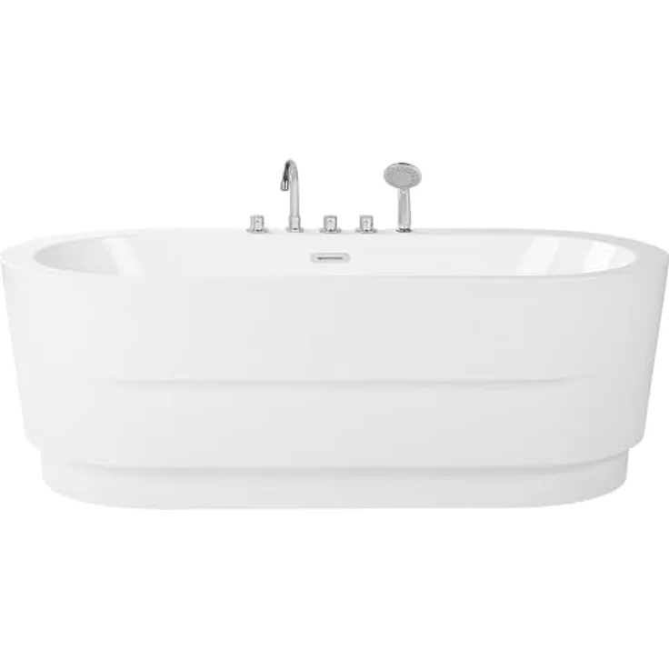 Badewanne Weiß Oval Acryl 170 x 80 cm Freistehend Mit Armatur Minimalistisch Modern Badezimmer
