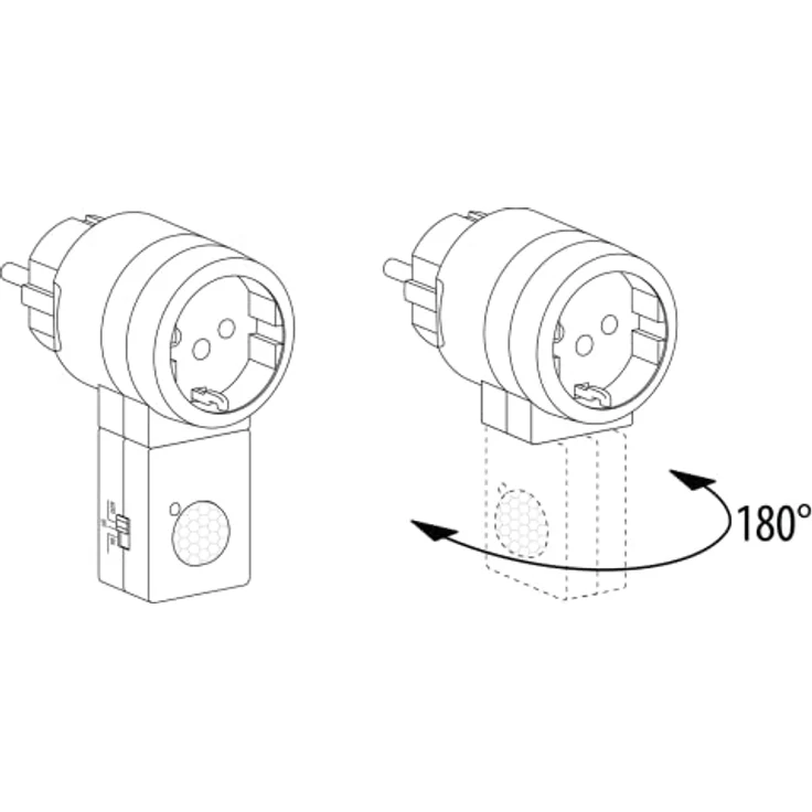 SEBSON Zwischenstecker PIR Bewegungsmelder, drehbarer Sensor, Schuko Stecker 230V, Steckdose programmierbar, max. 1000W LED geeignet - Steckdosenadapter, Weiß – Bild 5