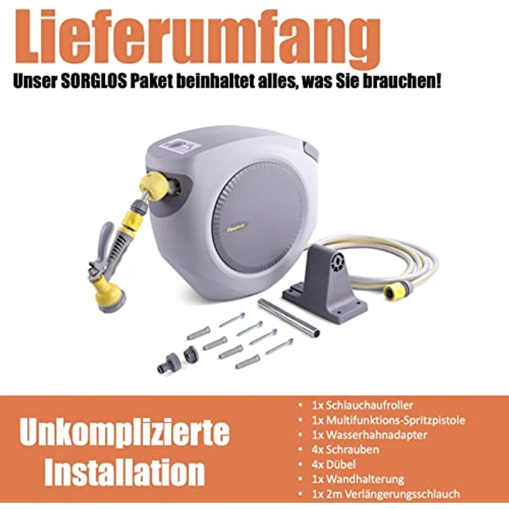 Fanztool Wandschlauchbox FANZTOOL 35m+2m Schlauchbox Set mit Wandhalterung, FlexiStop-Funktion, 8 Funktionen Handbrause, umweltfreundlicher Wasserschlauch - Grau – Bild 7