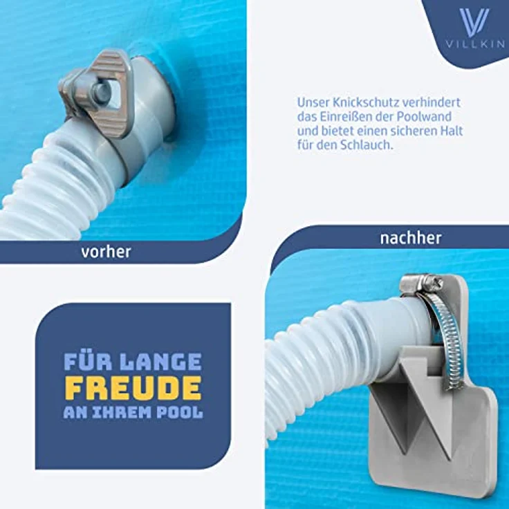 Villkin Poolschlauchhalter 2er-Set, Inkl. 2 Schlauchschellen & 2 Kabelbinder, Schutz für Poolschläuche (26-38mm), kompatibel mit Intex & Bestway – Bild 3