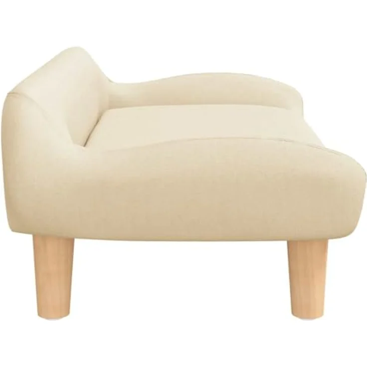 vidaXL Hundekorb Hundebett Creme 70x40x24 cm Stoff Körbchen Hundesofa mit massivem Kiefern- und Eukalyptusholzrahmen – Bild 4