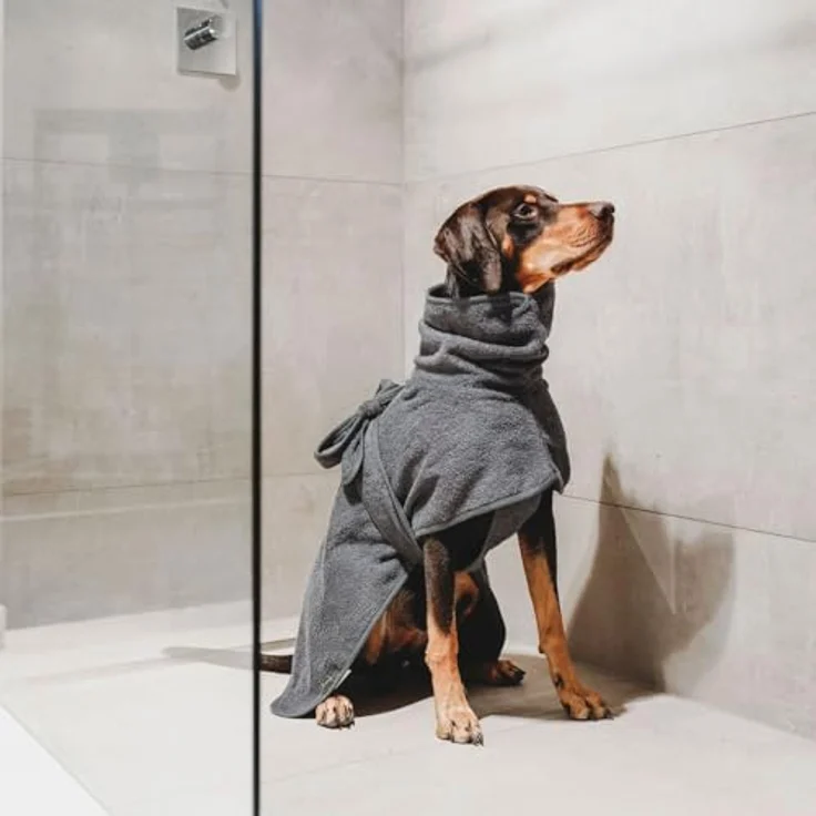 HUNTER Hunde-Bademantel Riga Farbe grau, Größe 60, saugstarke Baumwolle, schnelles Trocknen, Druckknopf-Verschluss – Bild 2