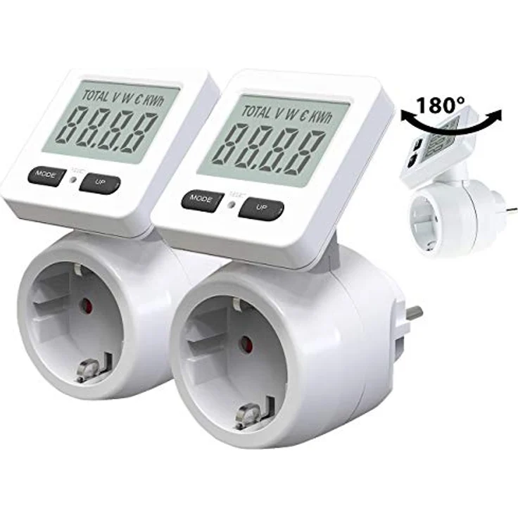 revolt Stromzähler: 2er-Set Digitale Energiekostenmesser, 180° drehbares Display, 3.680 W (Strommesser Steckdose) – Bild 3