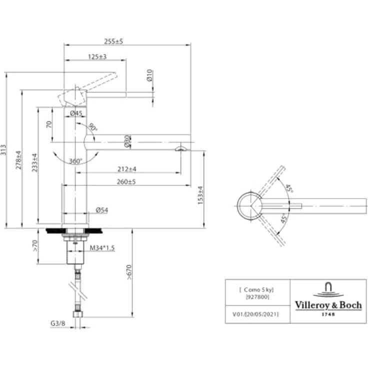 Villeroy & Boch Como Sky 927800LC, Hochdruck Küchenarmatur aus massivem Edelstahl, matt, schwenkbar 360° – Bild 8