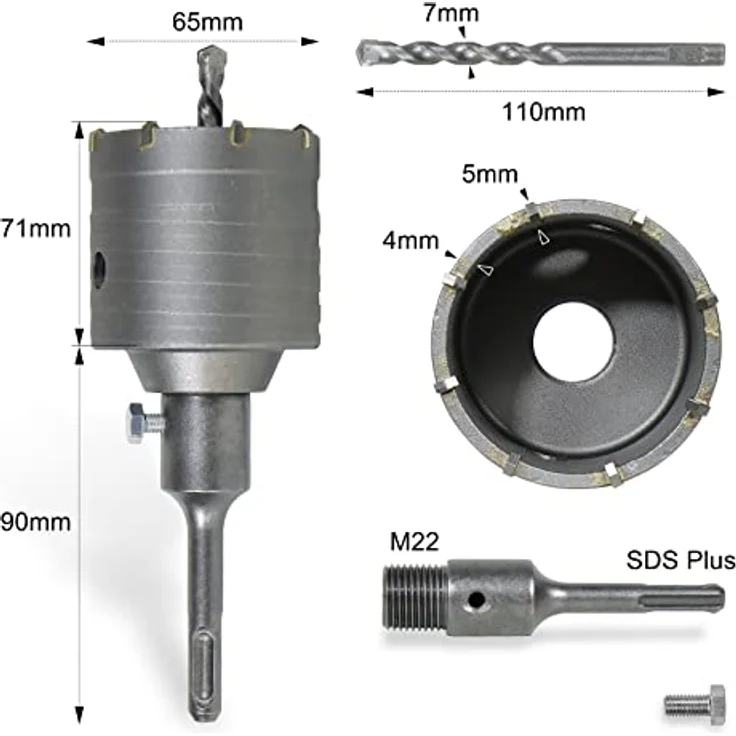 CCLIFE Bohrkrone 50/55/65/68/80/82/100 mm steckdosenbohrer beton mit SDS plus Adapter Bohrkrone Steckdose für Mauerwerk und Beton – Bild 3