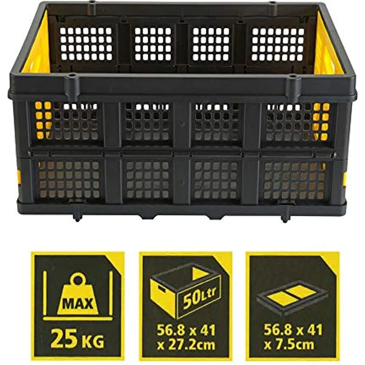 Stanley Stabile Klappbox in Industriequalität, Patentierter Faltmechanismus, Solide Konstruktion, Hohe Traglast, Stapelbar, Rasten ineinander ein, Gelb, SXWTD-FT505 – Bild 2