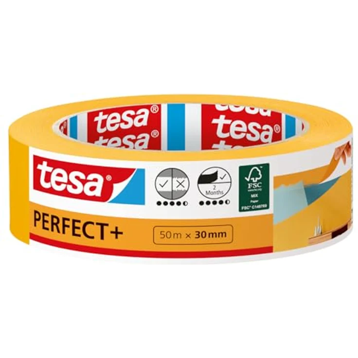tesa Malerband Perfect+ 50 m x 30 mm, gelb – Bild 2