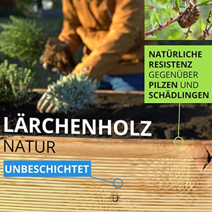 Gartenwelt Riegelsberger Elegantes Hochbeet Kräuterbeet Pflanzbeet Lärche Gemüsebeet 195x100cm Höhe 71 cm aus Lärchenholz 27mm glatt – Bild 5